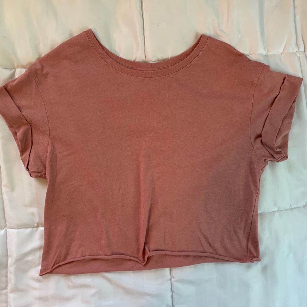 Salmon Cropped Cuffed Sleeve Tee